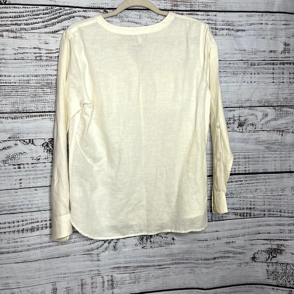 Talbots Cream Long Sleeve Tunic Top Linen Blend Pocket Blouse Medium P - Picture 4 of 4
